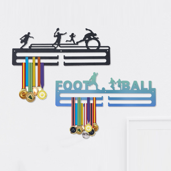 Metal Smidesjärn Medaljställ Sport Fotboll Medalj Display Väggkrokar för Vardagsrum Sovrum football