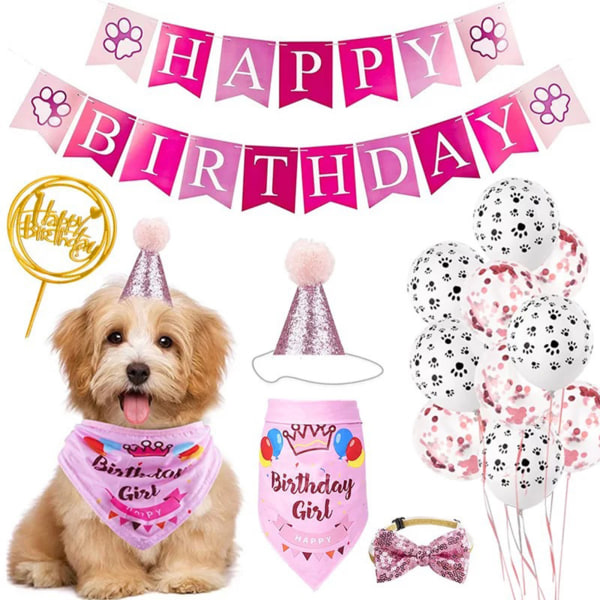 Cat Dog Party Supplies Set Inkluderat Banner Birthday Hat Bib Halsband för Cat Dog Shower d