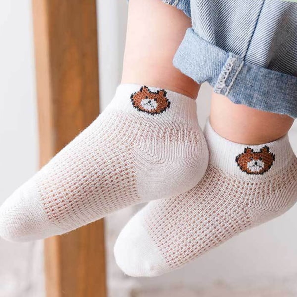 5 par mesh tunna bomullsstrumpor Toddler Barn No Show Ankelstrumpor för Baby Girls Pojkar little bear l