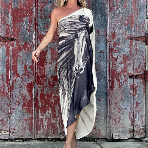Damklänningar En axelsvingklänning Kortärmad rundhalsad lång klänning 6 s-m  a3c2 | 6 | s-m | Fyndiq