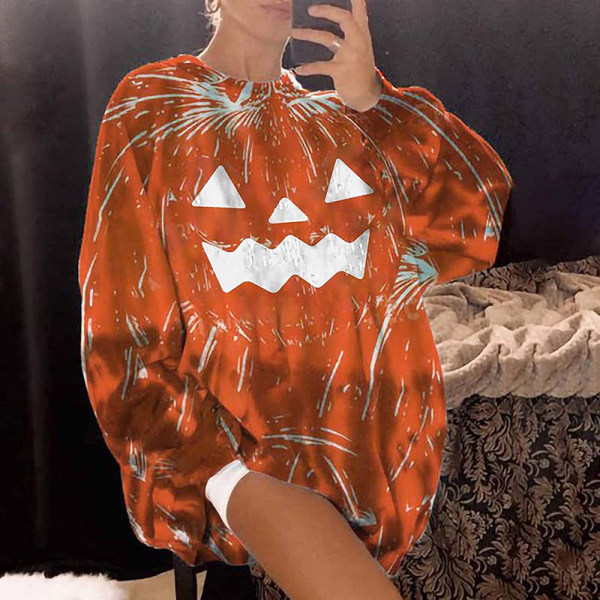 Printed Hoodies Tröja Halloween Cartoon Ghost Face Crew Neck Pumpa Färg Lös orange 1 l