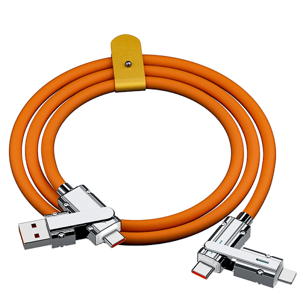 120W 4-i-1 Multifunktionell Mobiltelefon Datakabel PD Snabbladdningskabel Laddare för Huawei Xiaomi iPhone Orange 1m