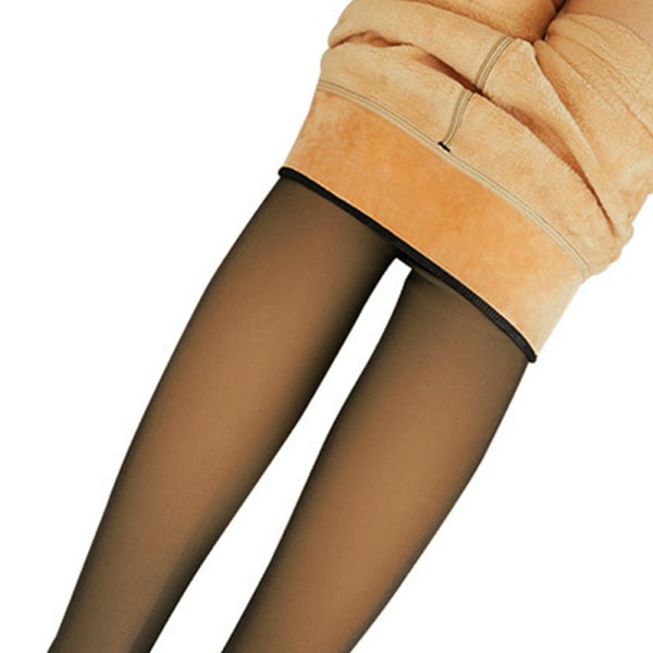 Ben Fake Translucent Warm Fleece Strumpbyxor Slim Stretchy för Vinter Outdoor Women coffee step on the foot 210g