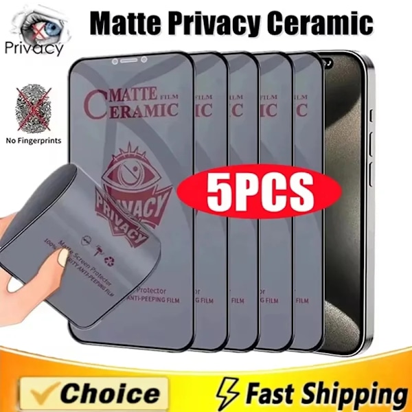 Matt Keramiskt Sekretess Skärmskydd För iPhone 16 15 14 13 11 12 Pro Max Anti-spion Härdad Film iPhone 7 8 Plus XR XS SE 2022 For iPhone 11Pro Max 5PCS