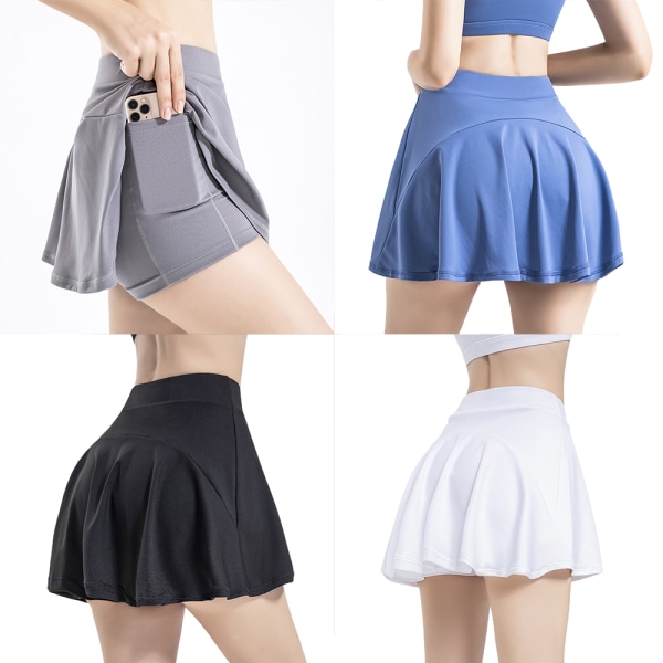 Korta culottes löpardräkt fitness tennis antireflex kjol 2pcs gray blue s