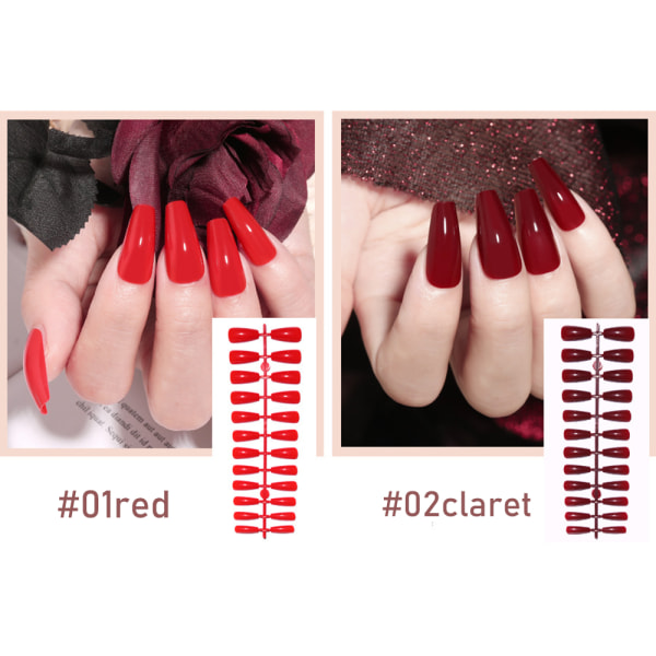 Enfärgad franska konstgjorda naglar falska naglar Elegant stil matt nail art purplish red