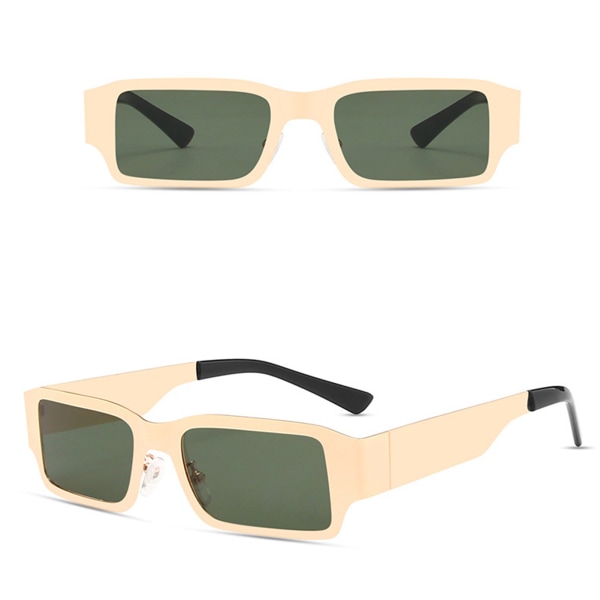 Street Hip-Hop Style Tjock rektangel breda ben Chunky solglasögon gold frame dark green film