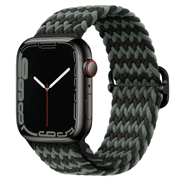 Flätat Loop-armband för Apple Watch Rem 46mm 44mm 40mm 45mm 41mm 42mm Ultra 49mm Elastiskt Armband IWatch Serie 10 9 8 7 6 SE 5 black green black-W 42-44-45-49-S10-46mm