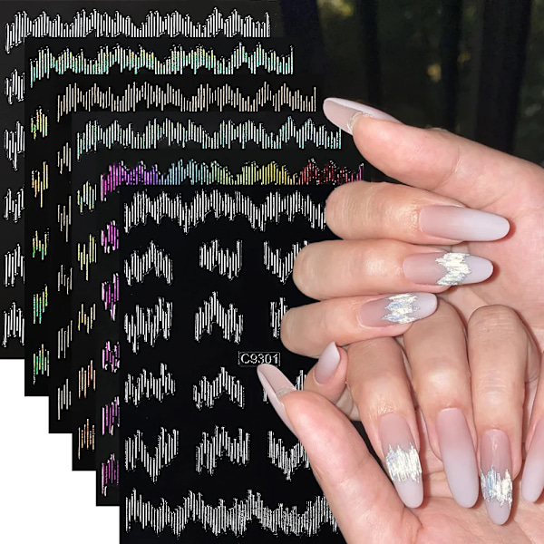 12/6/4 st Marmor 3D Nagelsticker Bronzing Våglinjer Bläck Blomstrande Sliders Blommor Fjäril Självhäftande Dekaler Manikyr Dekoration NLS293-01-S1(6pcs)