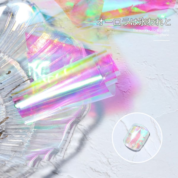 Manikyr Färgglad cellofanspegeleffekt Ice Cube folieklistermärken för DIY Nail Art Accessories 01