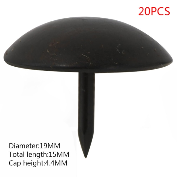 20st runda naglar multi-storlek diameter svart dekoration retro svart kartnålssoffa 19x15mm