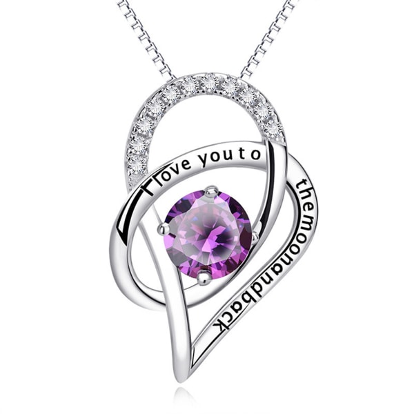 Ametist hjärta kvinnor halsband lila lysande kristall med bokstäver för daglig fest bankett bär silver
