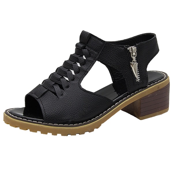 Kvinnors tjocka klackskor med ankeldragkedja Peep-toe-skor för födelsedagsfest Vuxen black 42