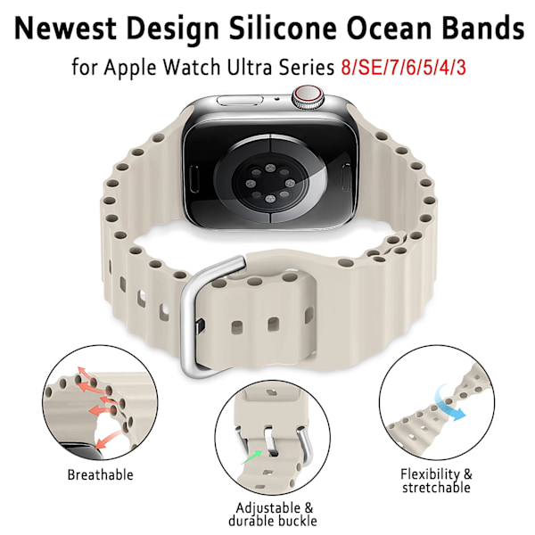 Ocean Band för Apple Watch Armband 45mm 44mm 40mm 41mm 42mm 38mm serie 7 6 3 se 8 45 mm Silikonarmband iWatch ultra 49mm Rem Cherry 38mm 40mm 41mm