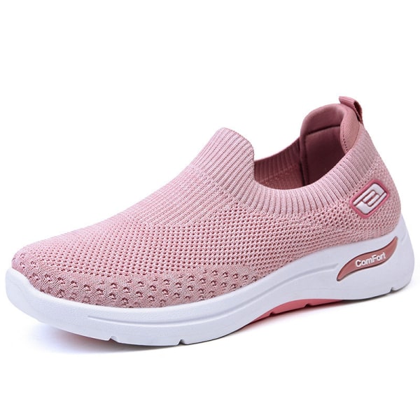 kvinnors casual mamma skor flygande stickade strumpor skor mjuk sula sneakers pink 38