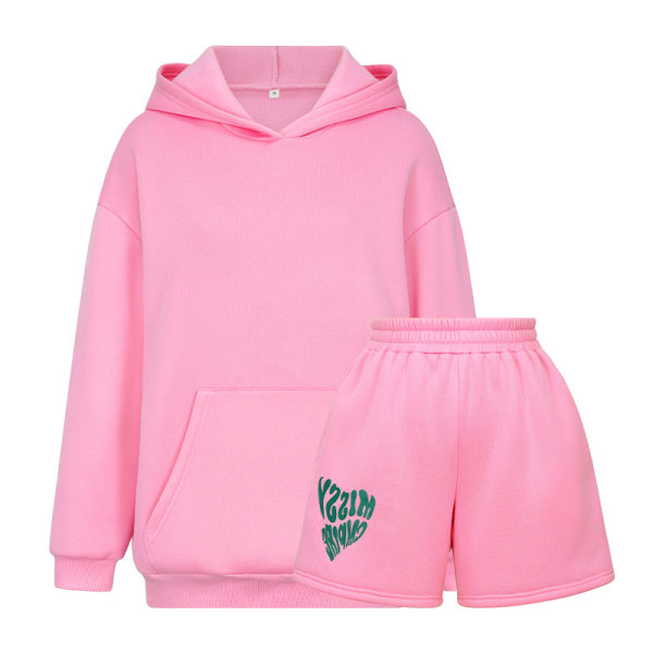 Barbie Sweater Shorts Set Mode Sport Logo Långärmad Pullover Hood Sweater Two Delig Set pink m