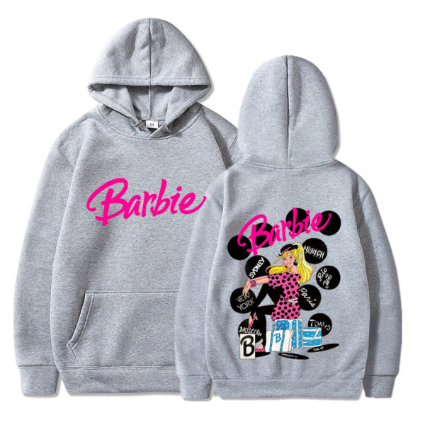 Barbie sammetströja dam med massiv printed känguruficka med dragsko med dragsko off white l