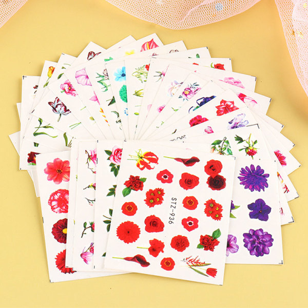 Färgglada blommor Nail Art Stickers Vattenstämpel Gör-det-själv-manikyrdekoration Fantastiska presenter för kvinnor 23