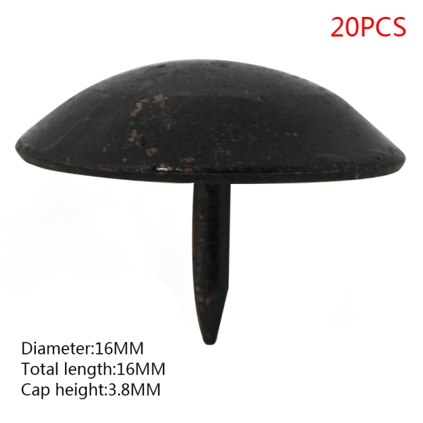20st runda naglar multi-storlek diameter svart dekoration retro svart kartnålssoffa 16x10mm