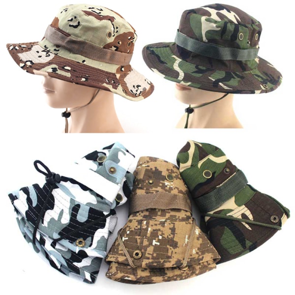 Nyaste Camouflage Utomhus Bergsbestigning Fiske Kepsar Runda Boonie Hattar Militär Camping Utomhus Hatt 7