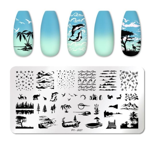 TILLBAKA DIG Blomma Nagelstämpelplåtar Lövstämpelmallar Geometriskt tryck DIY Design Stencilverktyg Nail Art Bildtavla py j027