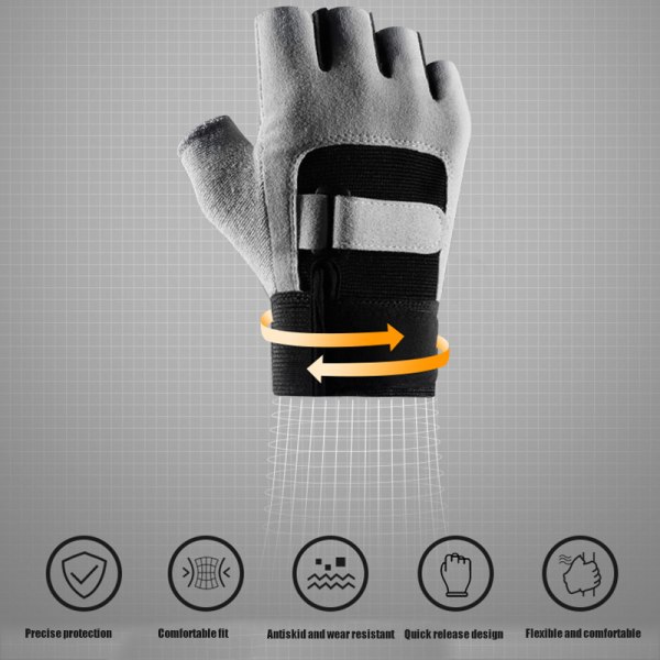 Halkfria halvfingerhandskar med handledsstöd Vadderade Fitness Kort öppet finger black m