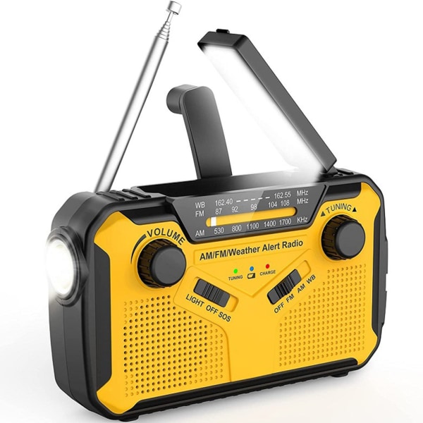 Solar Handvev Radio Uppladdningsbar med LED Ficklampor yellow
