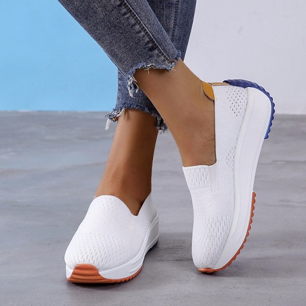 Slip-On Walking Shoes Damer Andningsbara plattformsskor Wedge Loafers Anti-Slip Casual white 37