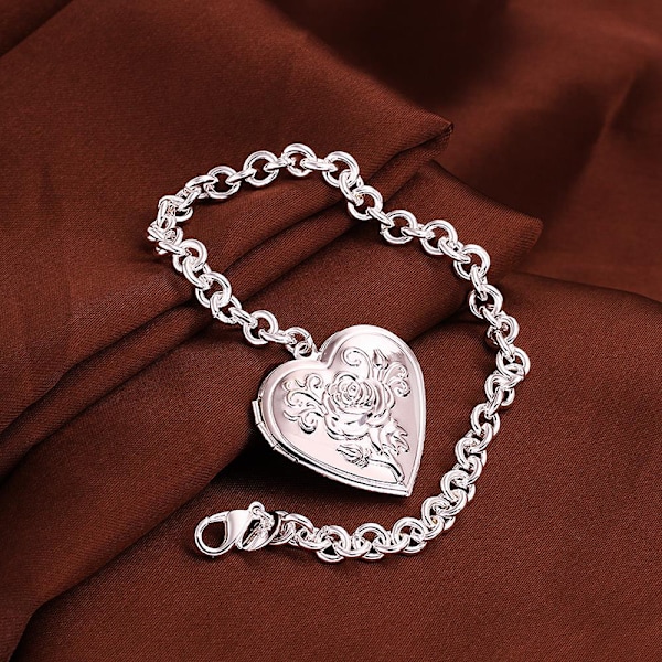 Nytt mode smycken 925 Sterling Silver Rose Carving hjärta kedja armband för kvinnor gåva default