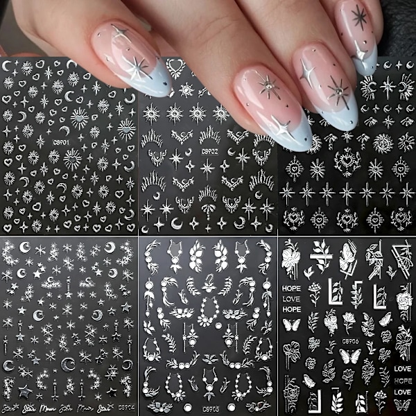 12/6/4 st Marmor 3D Nagelsticker Bronzing Våglinjer Bläck Blomstrande Sliders Blommor Fjäril Självhäftande Dekaler Manikyr Dekoration NLS289-S1-1(6pcs)