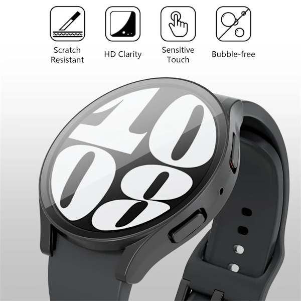 Härdat glas + Skal för Samsung Galaxy Watch 7/6/5/4 44mm 40mm Full PC bumper skärmskydd Galaxy Watch FE Tillbehör Black 03 Galaxy 7 40mm