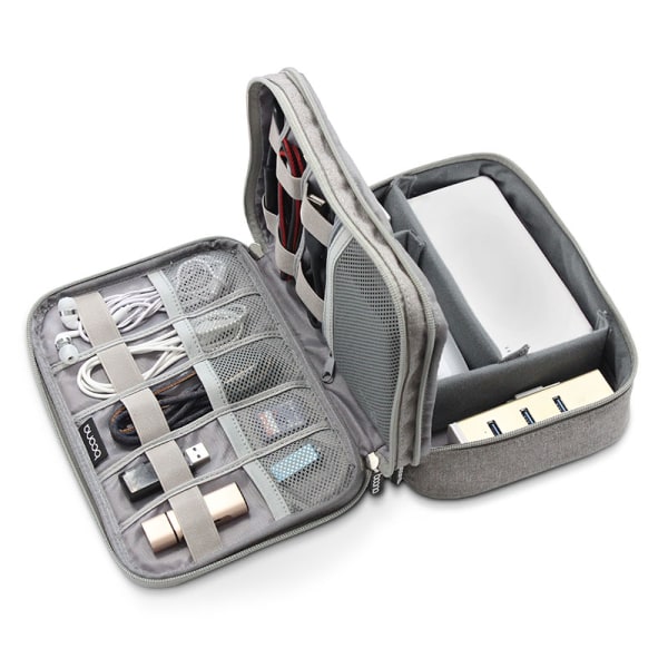 Elektroniska tillbehör Datakabel Organizer Bag Double Layers Rese USB laddare Lagring gray