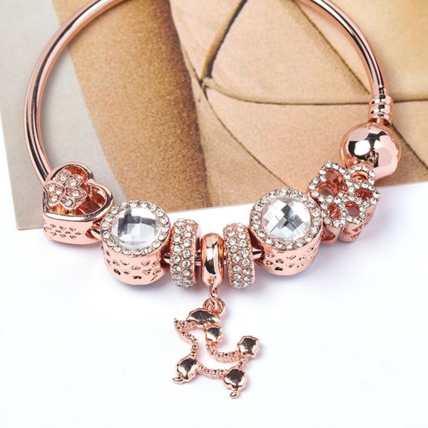 Armband Rose Gold Hollow Diamond Beaded Pendant Valp DIY smycken födelsedagspresent 18cm