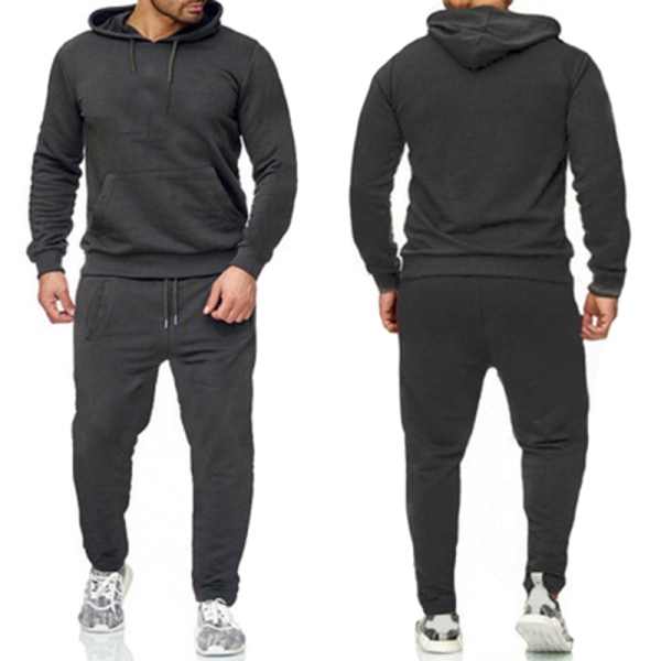 2 delar/ set Fitness träningsoverall för män Casual Sportbyxor Topp Sweatsuit Huvtröja Set light grey 2xl