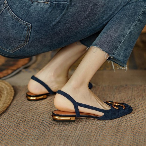 French Retro Sandals Dressy Round Toe Sandals Women's Summer Flat Heel Casual Sandals apricot 36