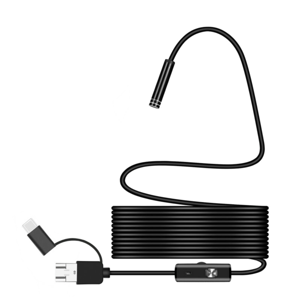 USB endoskop 3 i 1 industriellt endoskop med LED-ljus 5,5 mm vattentätt boreskop 5m flexible cord