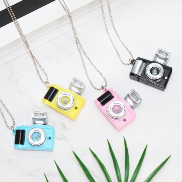 Mini kamera hänge halsband med blomma print unik stil hållbara långvarig blue a 70cm