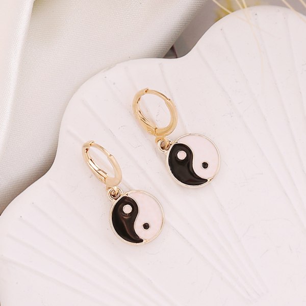 Dangle Earrings with Black White Yin and Yang Pendant for Women Girl Cool Jewelry orange powder round