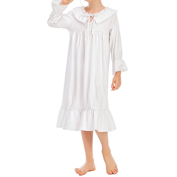 Kid Girl's Nattlinne Långärmad Spets Trim Sovkläder Volang Pyjamas Klänning pink 140cm