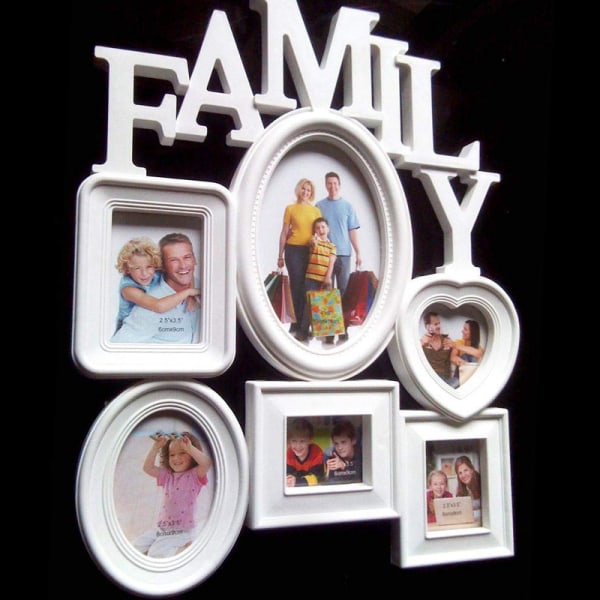 Familj Fotoramar Vägghängande kombination 6 bilder Hållare Display Bröllop Hem white