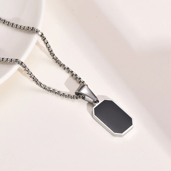 Vnox Små Hundbricka Hängsmycke Halsband för Män Pojkar, Svart Silverfärg Rostfritt Stål Militär Hundbricka med Boxkedja Gåva till Honom PN-1690S 60cm