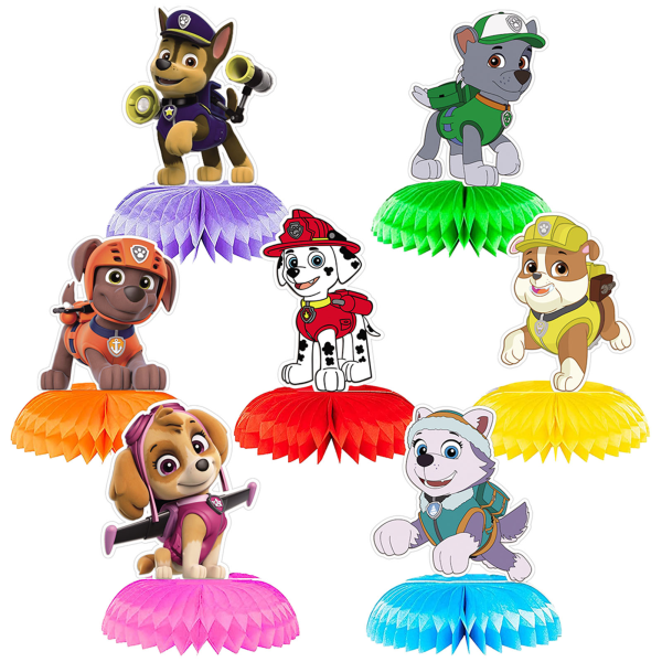 7 st Centerpieces Bordsdekoration Paw Dog Honeycomb Toppers för temafest default