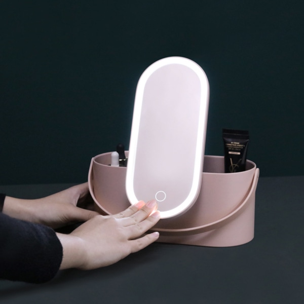 Kosmetisk förvaringslåda med led spegel Makeup Organizer förvaringslåda Bärbar toalett milk white