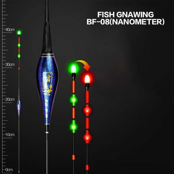 Glödande bobbers fiskeflottor Nanometer Material Lysande slående flöte för crappie havskatt Öring panfish bf-08