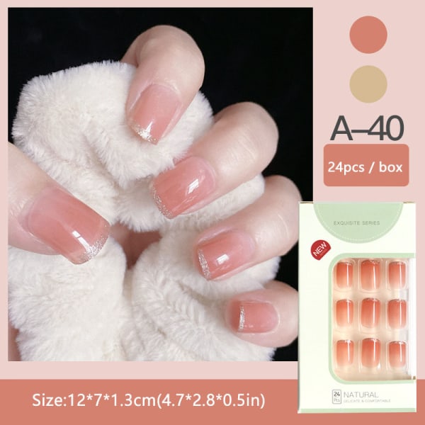 Set med 24 korta nagelbitar Sweet & Fresh Style Stick on akrylnaglar med lim för a214