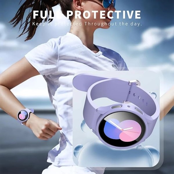 Skal + Härdat Glas för Samsung Galaxy Watch 7 40mm 44mm Vattentätt PC Matt Skyddande Stötfångarskal för Galaxy Watch 7 Lavender Purple Galaxy Watch 7 40mm