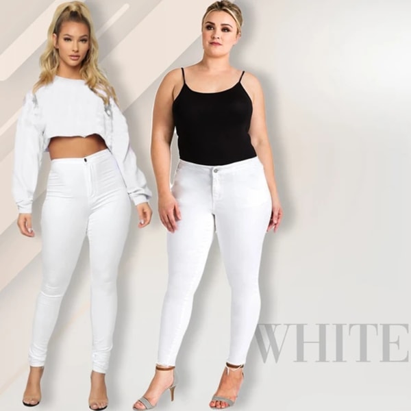 Hög midja magbyxa bantning rumpa lyft Plus-size jeans jeans kvinnor white 3xl