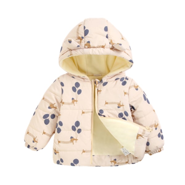 Printed hoodie Pufferjacka Dragkedja Vinterkort kappa med örondekor beige 80cm