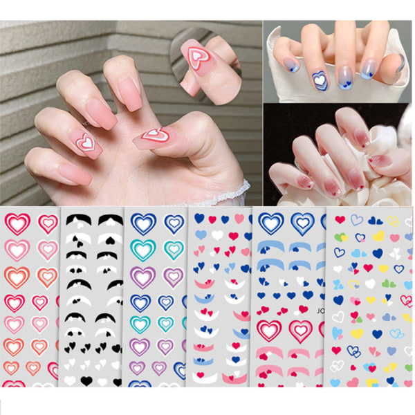 Hjärta Nagelstickers Rosa Vit Blå Nageldekaler för Nagelkonst DIY Manikyr e