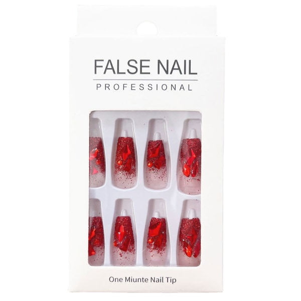 Nyår Röd Gradient False Nails 3D Square Crystal Strassnaglar för manikyr Kläder Skor DIY-hantverk glue models